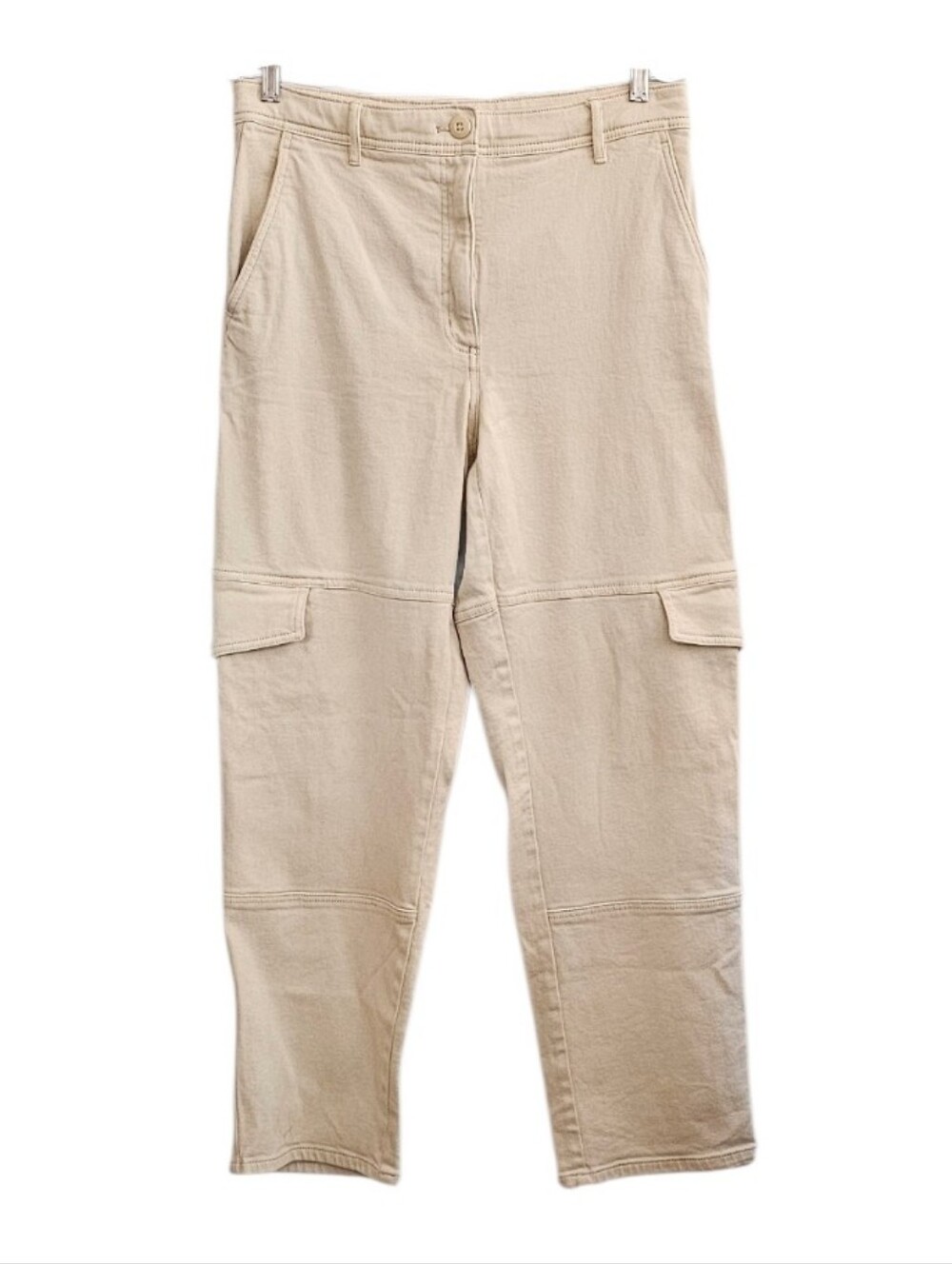Wilfred Free Neutral Cream Heavy Cotton High Rise Straight Leg Cargo Pants sz 10